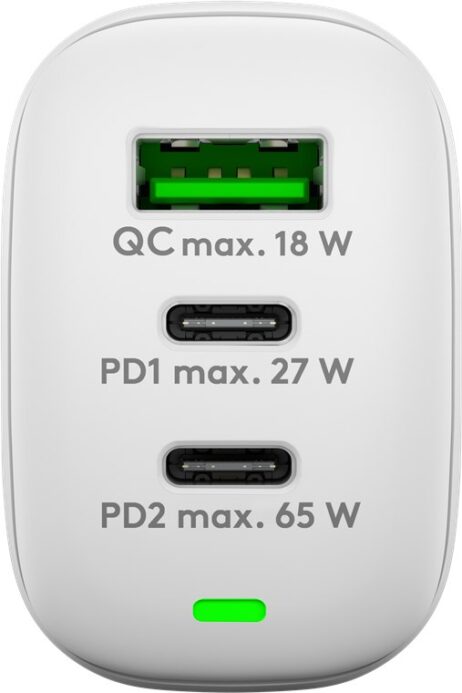 Hleðslutæki með 2xUSB-C og 1xUSB-A - 65W, hvítt - 65408 - Image 4